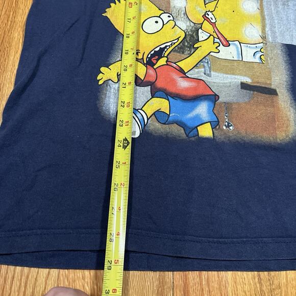 Vintage 90s Y2K The Simpsons BART Homer Mirror Medium Blue T-Shirt Fade Distress - Picture 9 of 10